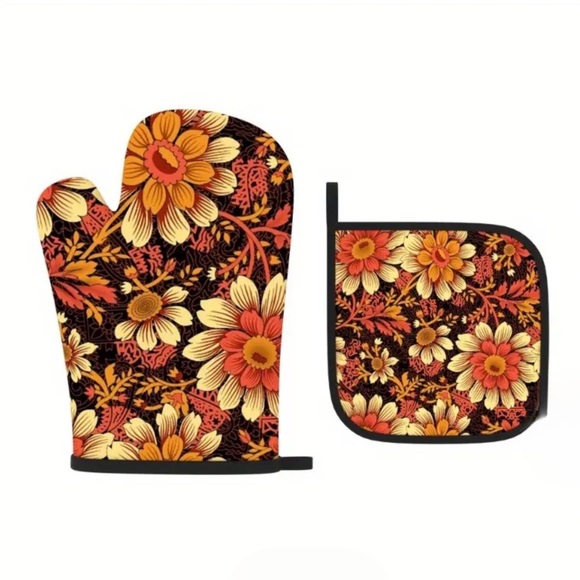 Floral Oven Mitt and Pot Holder Set - Picture 2 of 2